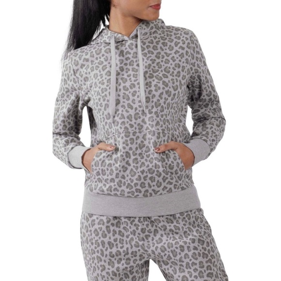 Nwt | 90 DEGREE BY REFLEX Patterned Pullover Hoodie in Leopard Gray Size Small - Picture 1 of 7